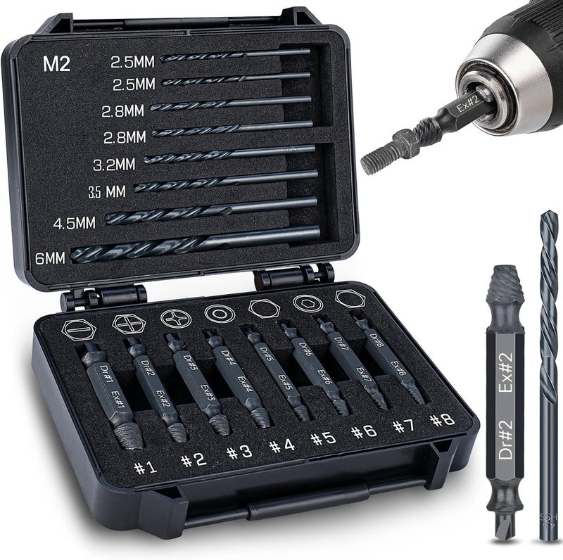 Topec 16PCS Damaged Screw Extractor Set and Left Hand Drill Bit Set, Easy Out Screw Extractor Set with Storage Case, Suitable for Remove Broken, Rusty, Stripped Screw - Image 1